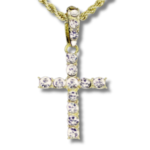 Icy Cross Cz Pendant 14k Gold Plated 20&quot; Rope Chain Hip Hop Unisex Necklace - £7.58 GBP