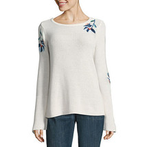 St. John&#39;s Bay Women&#39;s Long Sleeve Crew Neck Floral Pullover Sweater Ivo... - $25.80