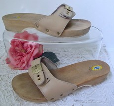 Vintage Original Dr. Scholl&#39;s Wood Sole Exercise Sandals 9 Tan Leather ITALY - £31.85 GBP