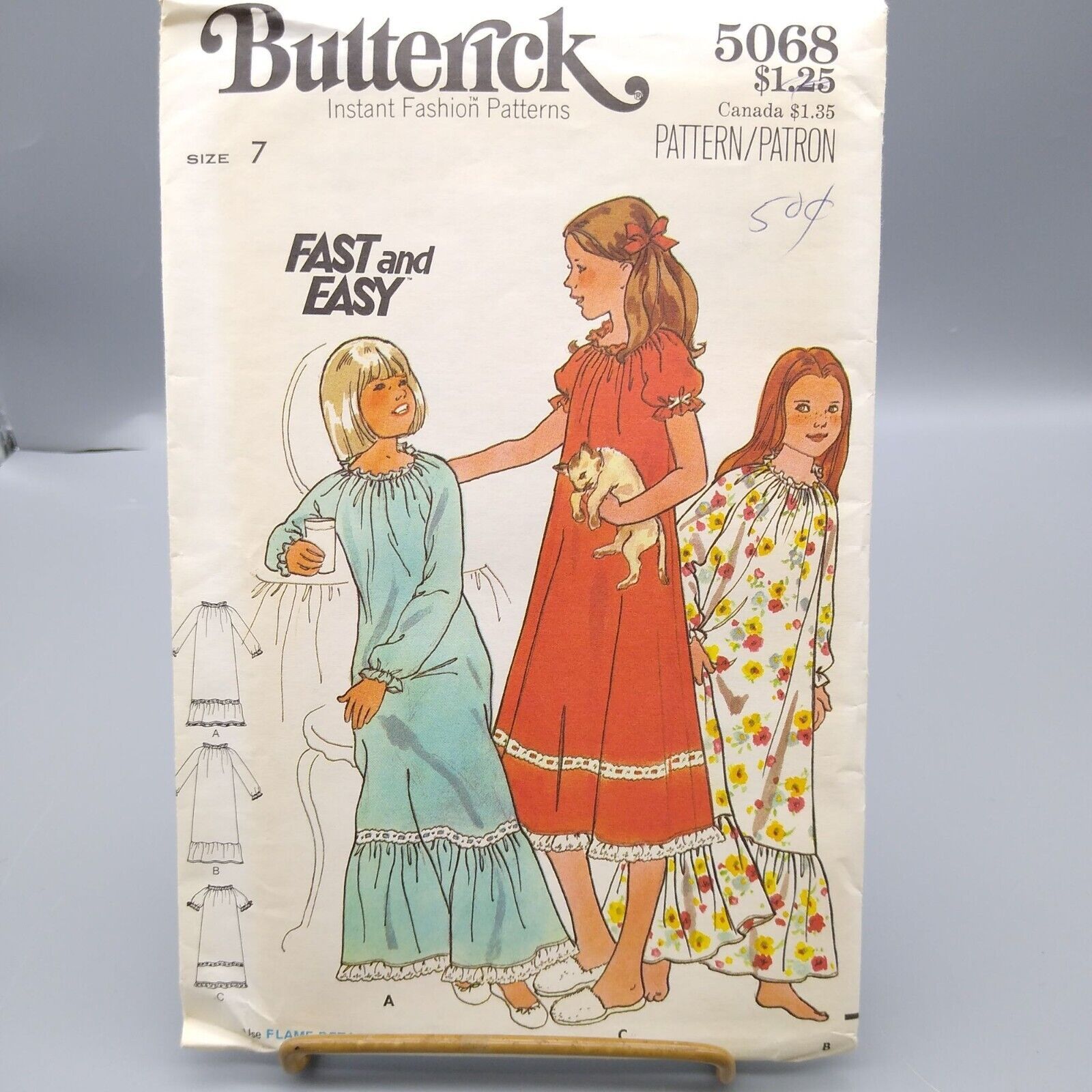 UNCUT Sewing PATTERN Butterick 5068, Fast and Easy 1970s Girls Nightgown, Child - £11.60 GBP