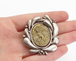 925 Sterling Silver - Vintage Antique Two Tone Woman&#39;s Face Brooch Pin - BP2475 - £57.40 GBP