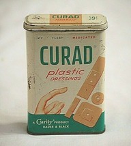 Advertising Lithographed Tin Can Curad Plastic Dressings Bandages Bauer &amp; Black - £7.76 GBP