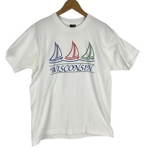 VTG Wisconsin Colorful Sailboat T-Shirt LARGE Single Stitch 100% Cotton 90s - £17.97 GBP