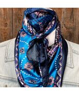 Blue Pink Purple Paisley Printed Western Southwestern Wild Rag Scarf Accent - $526.65 MXN