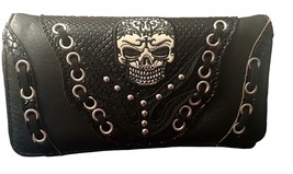 Sugar Skull Women Biker Gothic Punk Crossbody Wristlet Clutch Wallet Small Purse - £21.52 GBP