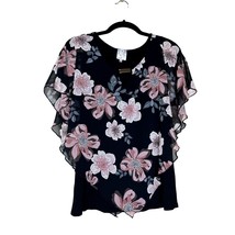 Naif Blouse Top Shirt Multi Color Floral Blank Tan with sheer floral pon... - £9.94 GBP