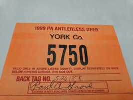VTG 1999 PENNSYLVANIA ANTLERLESS DEER hunting LICENSE YORK COUNTY unused... - $5.94