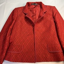 Linda Allard Ellen Tracy Sz 12 Brocade Jacket Blazer Red - $29.03