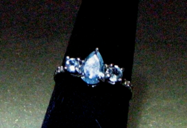 RT 925 Sterling Silver Ring, 1 ct Sky Blue Topaz 3 Gemstone and Diamond Accent - $48.51