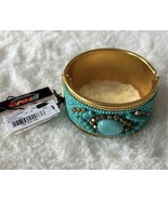 Elegant Gold and Turquoise Beaded Cuff Bracelet - NEW! - $30.67 CAD