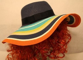 Kate Spade NY WOMEN FLOPPY Aqua Navy Orange Green Tan wide brim sun hat - £120.15 GBP