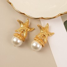 Gold plated starfish clip-on earrings with freshwater pearl | summer earrings |  - £25.57 GBP