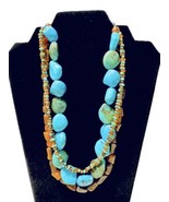 Vintage Tuquoise &amp; Amber Chunky Graduating 3 Strand 15&quot; Necklace W/ 3&quot; E... - $322.71 MXN