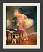 &quot;Young Miss Girl Ballerina with Boston Terrier Puppy Dog in Mirror waiting to Pe - £74.40 GBP