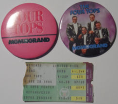 The Four Tops Collecion 2 Metal Buttons MGM Grand + 1986 Ticket Stub Art... - £11.63 GBP