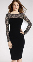 Unomatch Women&#39;s Long Sleeves Flower Lace Designing Dress Black - £22.92 GBP