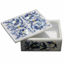 6&quot;X4&quot; White Marble Jewelry Box Mother of Pearl Inlay Mosaic Marquetry Art Decor - £188.34 GBP