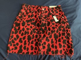 Topshop Moto Woman’s Red Animal Print Denim Mini Skirt US Size 2 - £23.97 GBP