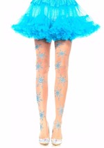 Nude Pantyhose Blue Glitter Snowflakes Tights Hose Frozen Snow Queen Elsa Winter - £7.81 GBP