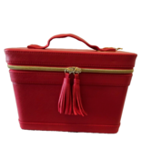 Cosmetic Travel Case Red Faux Leather 9&quot; x 6&quot; x 5&quot; Solid Construct Zippe... - $19.80