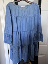 Beach Lunch Lounge Chambray Dress Bell Sleeve Mini Blue Denim Look Size XL - £17.73 GBP