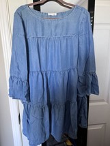 Beach Lunch Lounge Chambray Dress Bell Sleeve Mini Blue Denim Look Size XL - £17.84 GBP