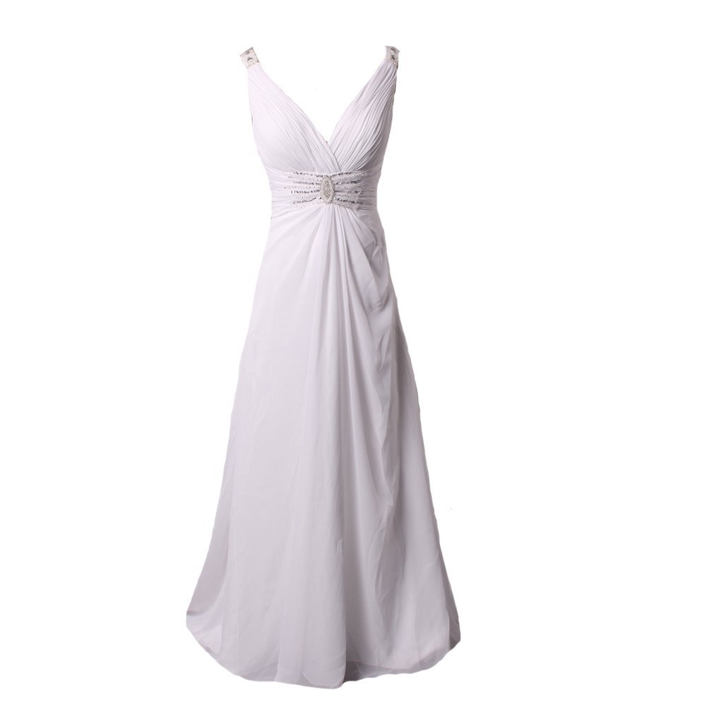 Kivary Women's V Neck White A Line Corset Wedding Evening Dresses Long Beaded US