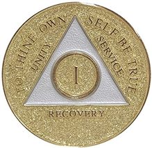 1 Year AA Medallion Gold Glitter Tri-Plate Sobriety Chip - £14.23 GBP