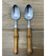 Grapefruit Spoons Vintage MCM Bamboo Handle Serrated Stainless Japan Set... - £10.54 GBP