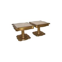 Vintage Hollywood Regency Pedestal End Tables with Marble Tops-A Pair - $595.00