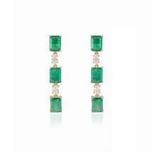 18K Gold Octagon Cut Emerald Diamond Drop Earrings - £5,014.79 GBP