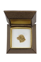 NEW, Golden Retriever, dog pin, in casket, gold plated, limited edition, ArtDog - £36.26 GBP