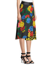 2 - Alice + Olivia $220 Black Mixed Floral Print Nanette Silk Skirt 0425GN  - £47.25 GBP