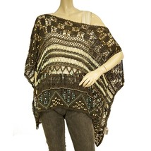 Laurel Brown Cotton Knit Beaded Poncho Cape Cover Up Cardigan size 40 - $39.60