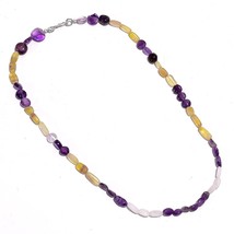 Natural Amethyst Fluorite Moonstone Gemstone Smooth Beads Necklace 17&quot; UB-6544 - £8.69 GBP