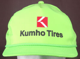 Vtg KUMHO Tires Hat-Bright Green-Rope Bill-Snapback-Trucker-Wheel Garage... - $22.49