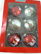 6 Glass Christmas Ornaments Red with snowmen abd silver w trees Silver caps - $8.90