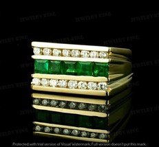 Hombres 1.60Ct Esmeralda &amp; Imitación Diamante Compromiso Anillo 925 Plateado Oro - £95.51 GBP