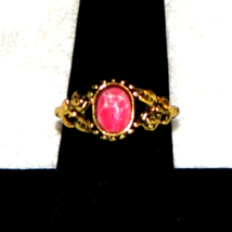 Charming Antique Brass Friendship Ring Promise Ring with Pink Coral #2893 - £12.21 GBP