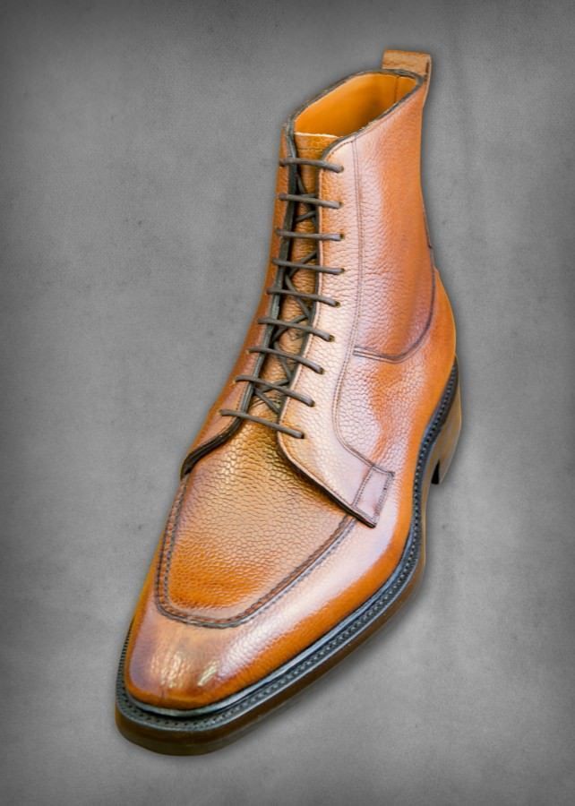New Handmade Brown High Ankle Rounded Cap Toe Genuine Leather Lace up Boots for