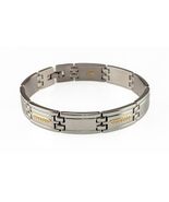 Acciaio Inox &amp; 14k Oro Giallo Uomo Collegamento Bracciale 21.6cm - $4,188.69 MXN