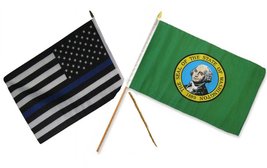 AES 12x18 12&quot;x18&quot; Wholesale Combo USA Police Blue Line &amp; Washington State Stick  - £8.69 GBP