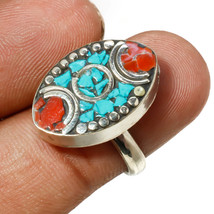 Tibetan Turquoise Coral Handmade Bohemian Ethnic Nepali Ring Adjustable SA 2345 - £4.78 GBP