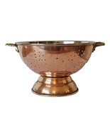 Vintage Solid Copper Colander Kitchen Strainer Brass Handles 60s Korea P... - $35.50