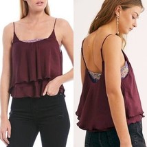 Free People Women’s Turn It On Camisole Sequins Plum Purple Size Small NEW - £15.63 GBP