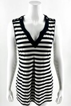 White House Black Market Tunic Top Sz M Striped Split V Neck Sleeveless Stretch - £26.87 GBP