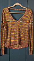 BCBGMAXAZRIA Silk Cotton Blouse Womens XXS Multicolor Stripe V-Neck Low ... - $22.24
