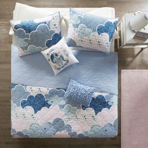 Full/Queen Kids Blue Pink Unicorn Clouds Quilt Coverlet Bedspread Set - $183.49