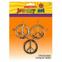 Peace Sign Medallion Necklace and Earrings Set Groovy 60s Hippie - £3.17 GBP