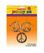 Peace Sign Medallion Necklace and Earrings Set Groovy 60s Hippie - £3.13 GBP